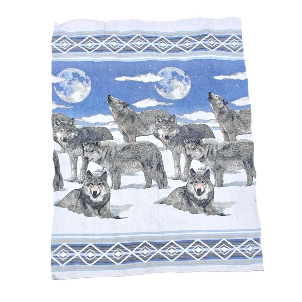 Vintage Wolf At Night Throw Blanket King Size 91x69 Southwestern Western USA